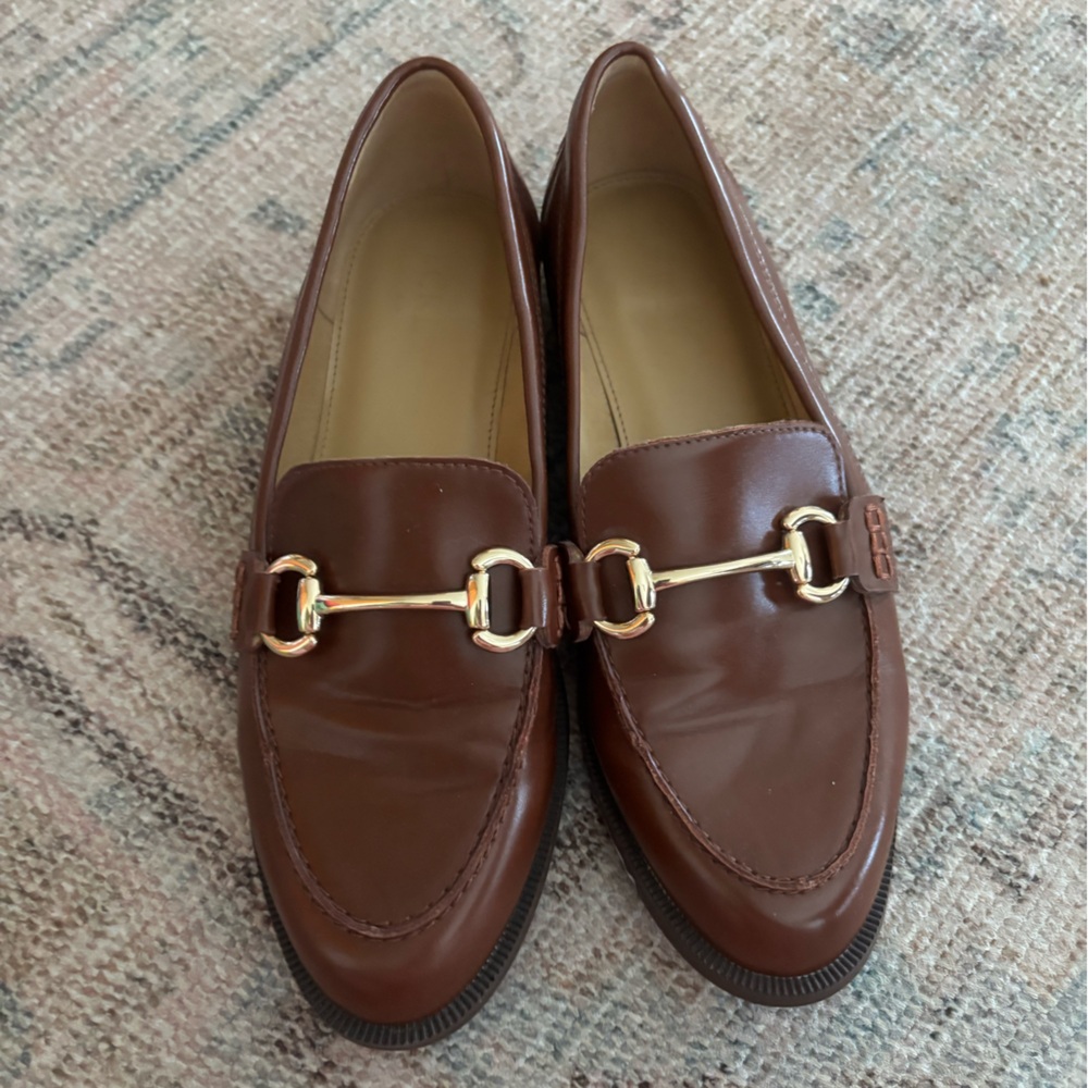 J. Crew Factory Brown Loafers with Gold Accent